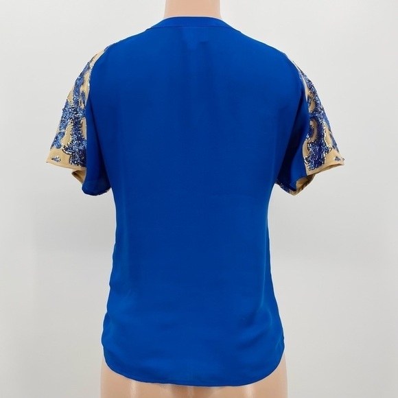 Neiman Marcus Tracy Reese x Target Blue Floral Sequined Blouse Top Size Small - Picture 2 of 9